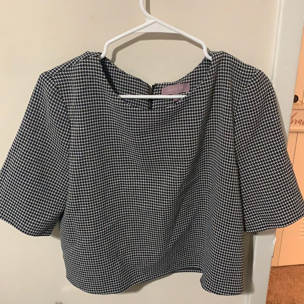 Business Causal Black and White Midi Top